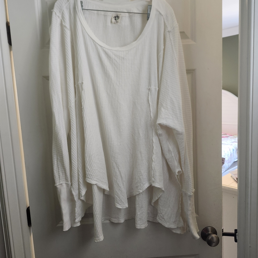 We The Free Cream Ribbed Long Sleeve Top